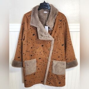 Lemon Grass Button-up Hand-Printed Ultra Suede Coat XL - New With Tags